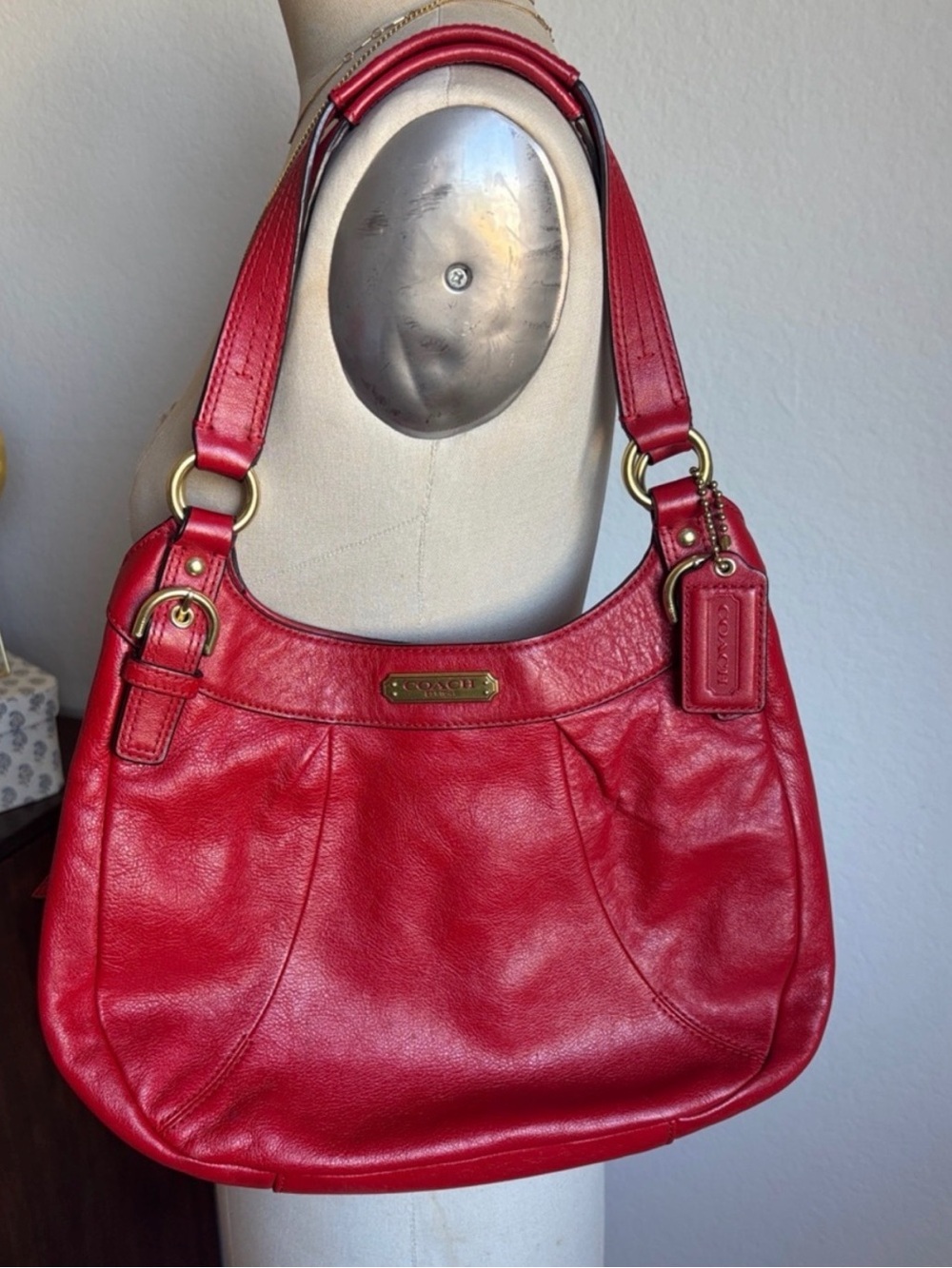 Coach Red Leather Shoulder Bag with Gold Hardware